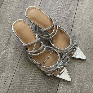 Diamante Bow Wrap Around Perspex Heels size 38/6